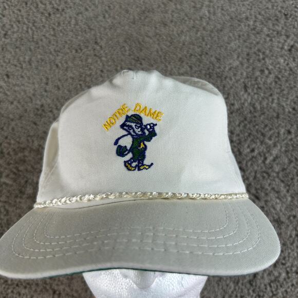 VINTAGE Notre Dame Fighting Irish Hat Mens OS White Rope Strapback Derby Cap 90s - Picture 3 of 10